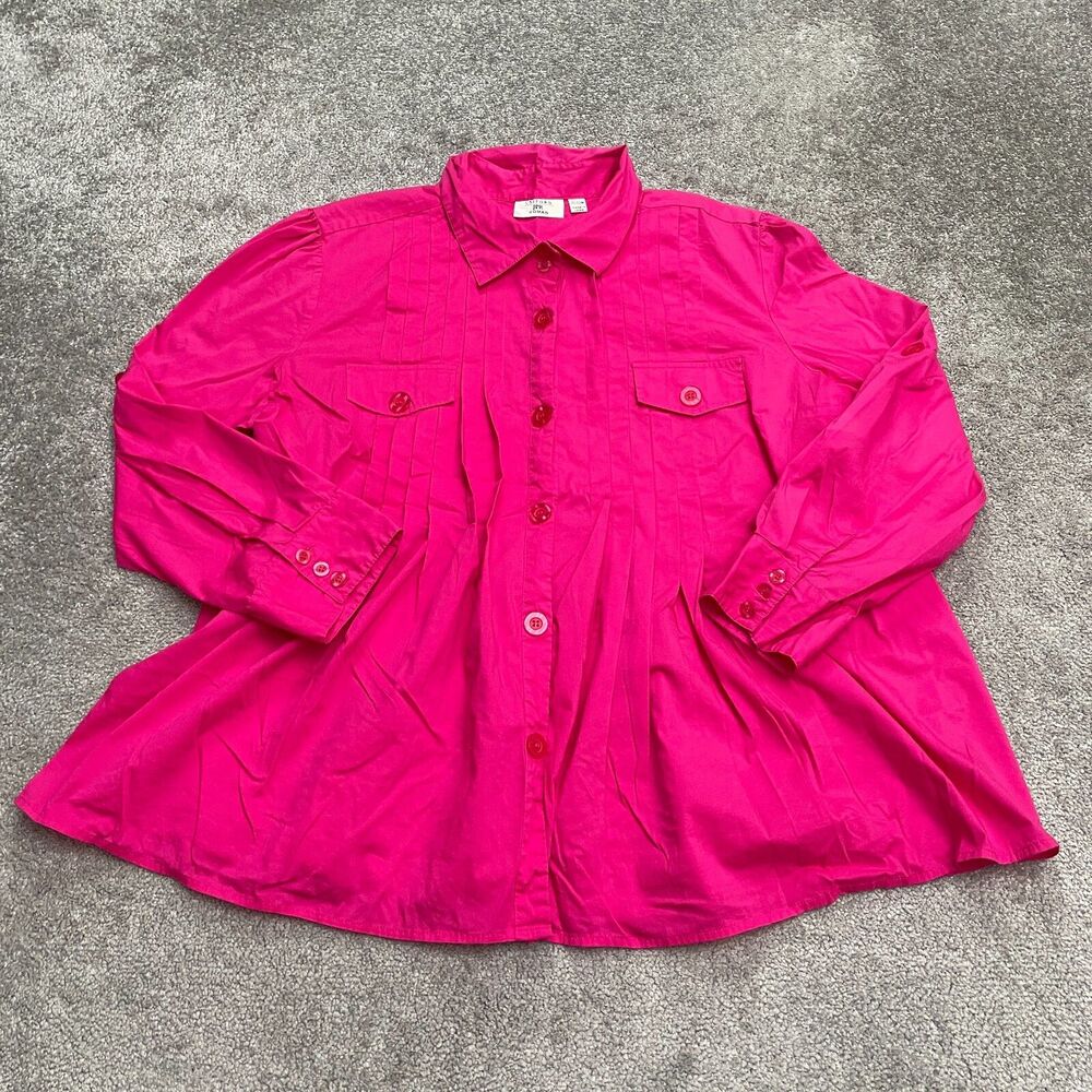 Uniform JPR Pleated Button Down shirt Blouse Womens 20/22W Pink Long Sleeve Top